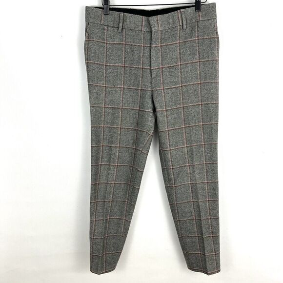 BALLY Trouser Pants Mens 42 Wool Silk Gray Plaid 27.5” Inseam Preppy - Picture 1 of 7